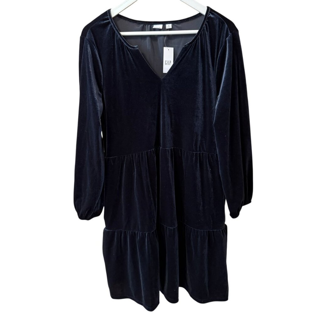 GAP NWT Navy Blue Velvet Boho Tiered Dress Women's size M